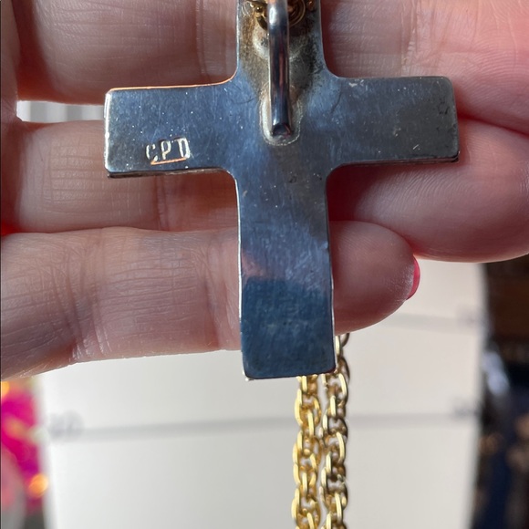 Vintage-Inspired Gold and Silver Cross Brooch with a Real Ruby Center - Picture 5 of 6